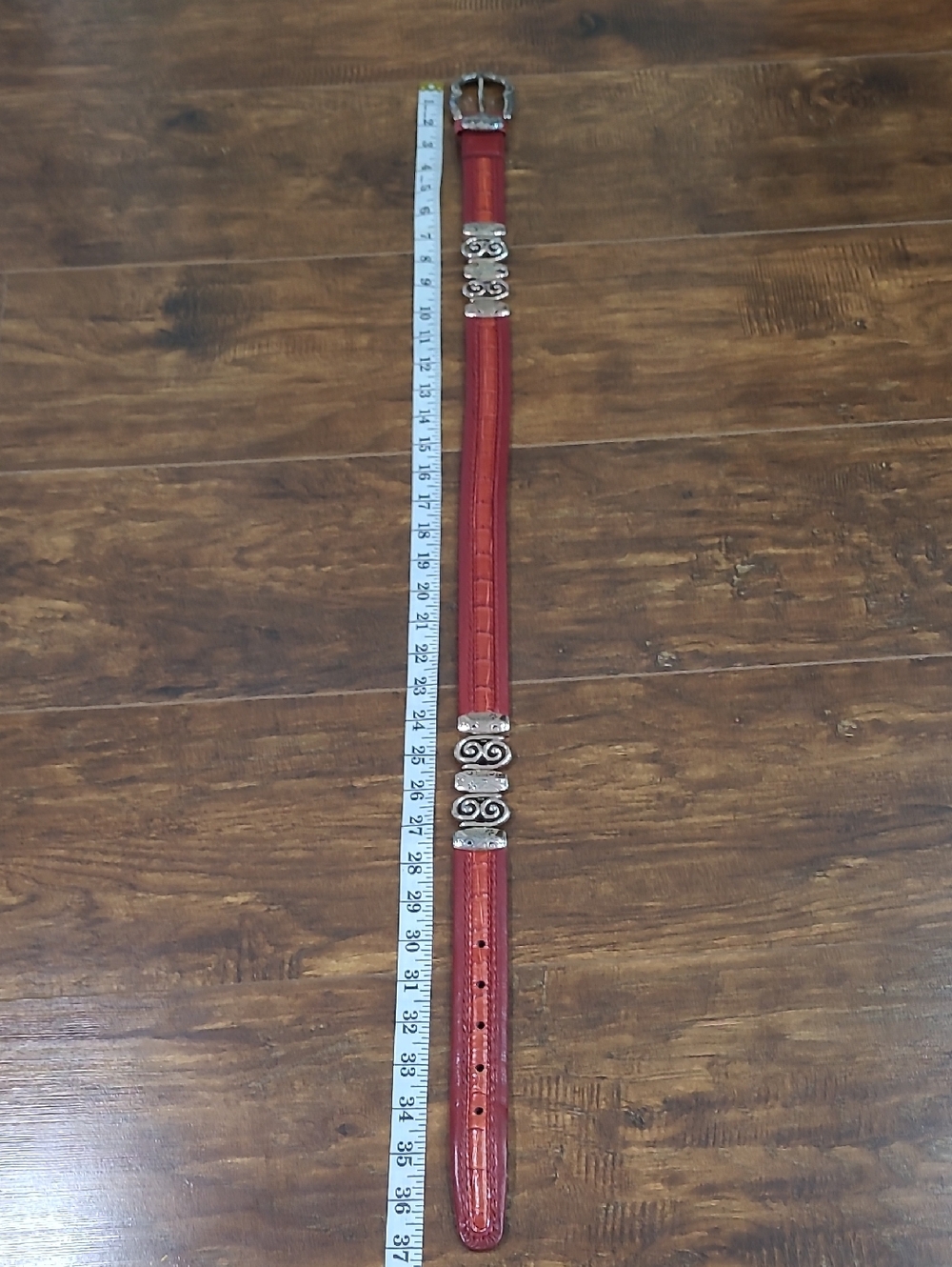 Brighton Red Leather Western Belt with Decorative Silver Accents - Picture 11 of 11